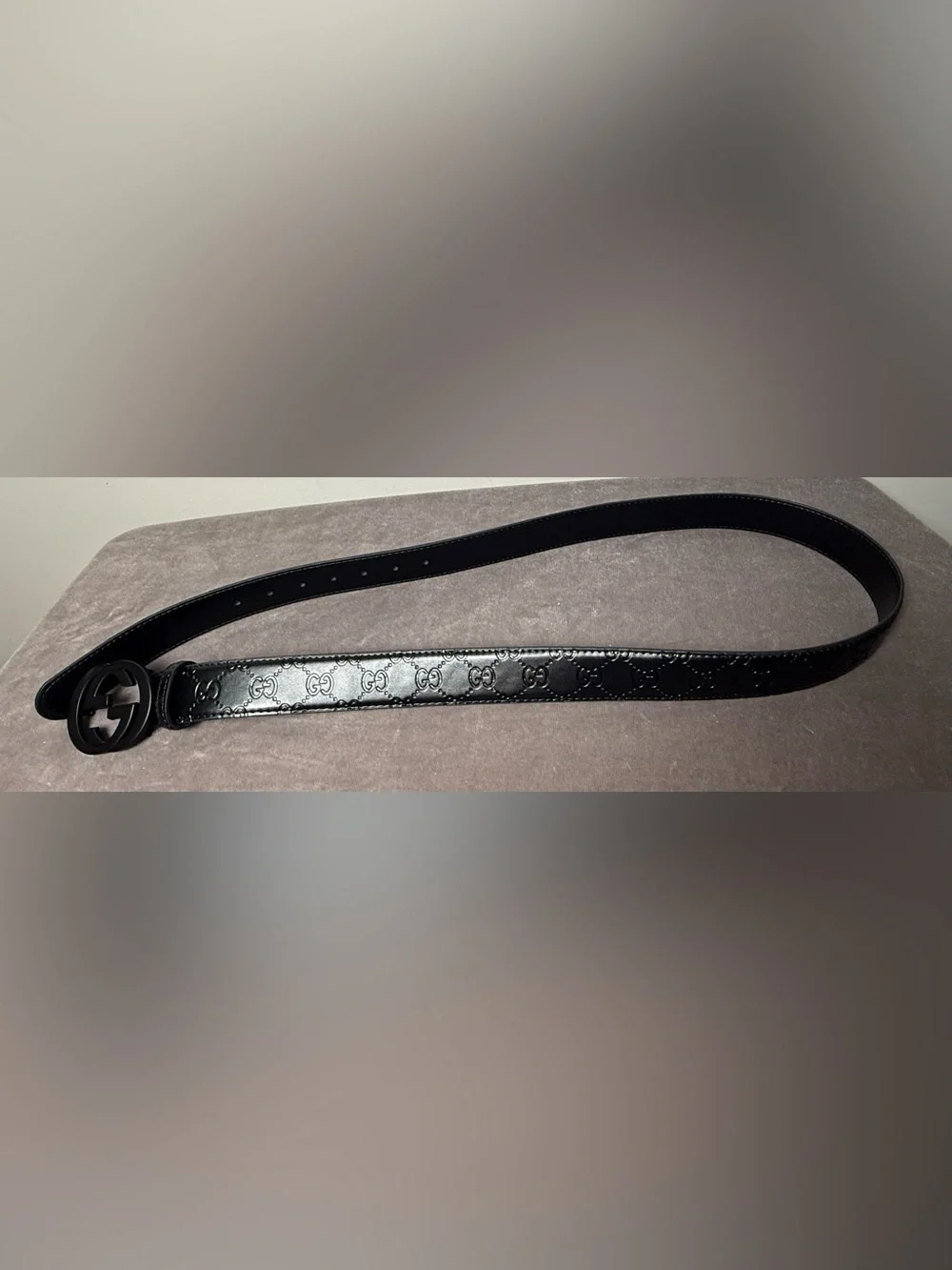 Gucci Signature matte all black new Interlocking G buckle Leather Belt size 110